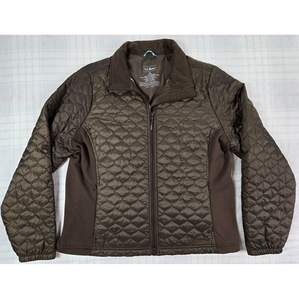 L.L. Bean Womens Quilted Thinsulate Jacket Stretch Side Panels Brown XL